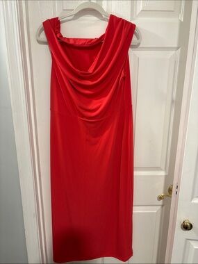Red Draped Neckline Women’s Dress